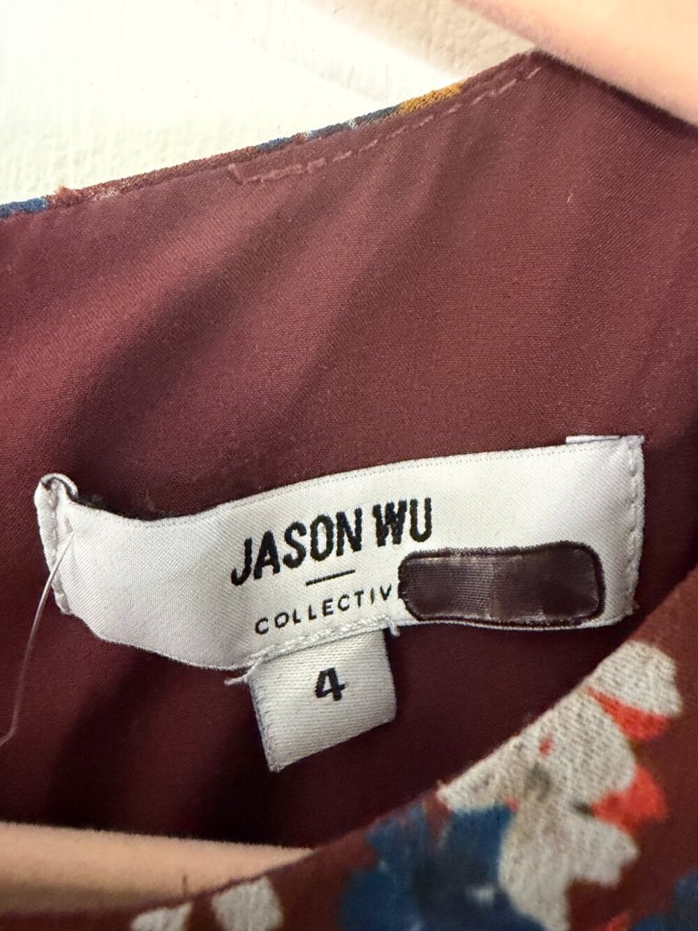 Jason Wu Collective Floral Sheer Peplum Blouse -Boho-- Burgundy– 4- MSRP $350 - Picture 11 of 14